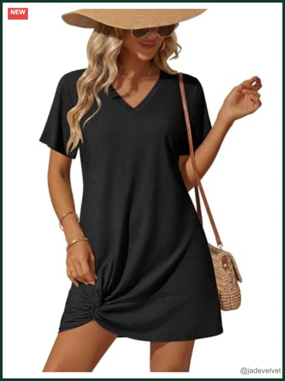 Short Sleeve V-Neck Twist Hem Swimsuit Cover Up Dress S-2XL